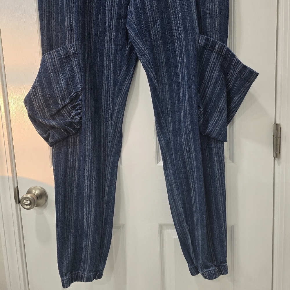 Jaded Gypsy Spiral Cluster Denim Pinstripe Cargo Pants Boho L/XL - Picture 5 of 15